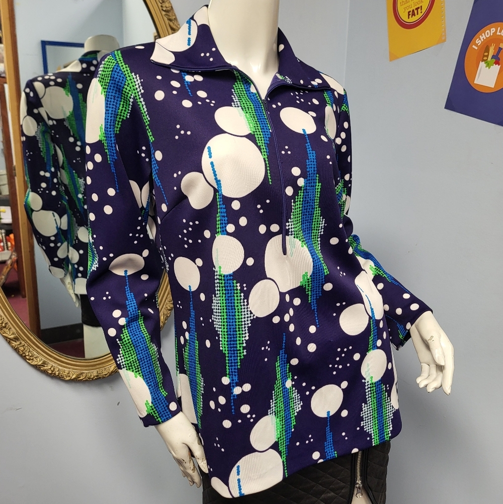 Vintage half zip Geometric Print handmade 70s 80s polyester L XL